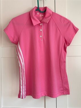 adidas Pink Short-Sleeve Golf Polo with White Side Stripes NWOT
